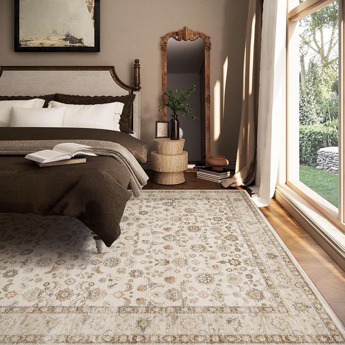 Washable Area Rugs for Living Room: 5x7 Bedroom Rug Boho Vintage Area Rug Stain - Image 6