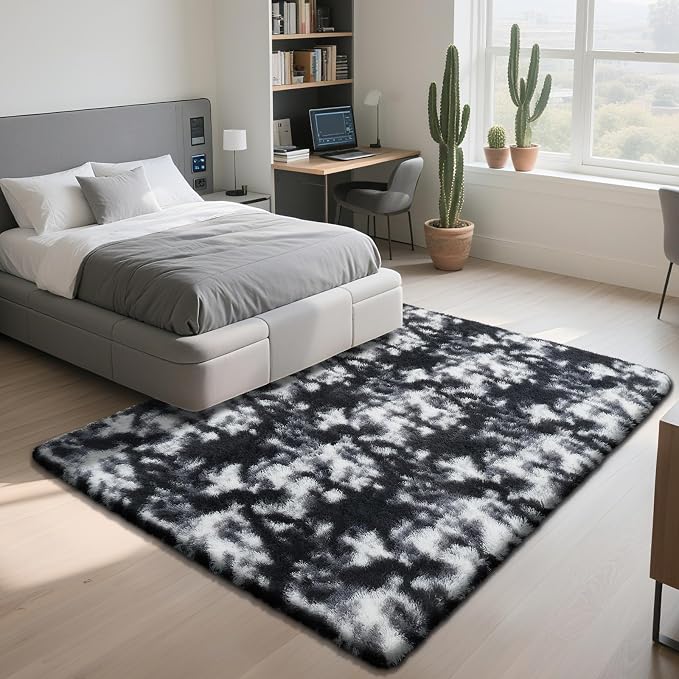 Fluffy Rug Shag Area Rug, Mottling Black 5x8 Area Rugs - Image 2