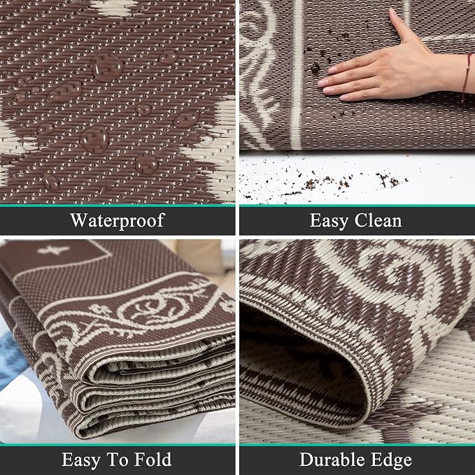 Pauwer 9'x12' Reversible Outdoor Rug, Waterproof Plastic Straw Area Rug - Image 4