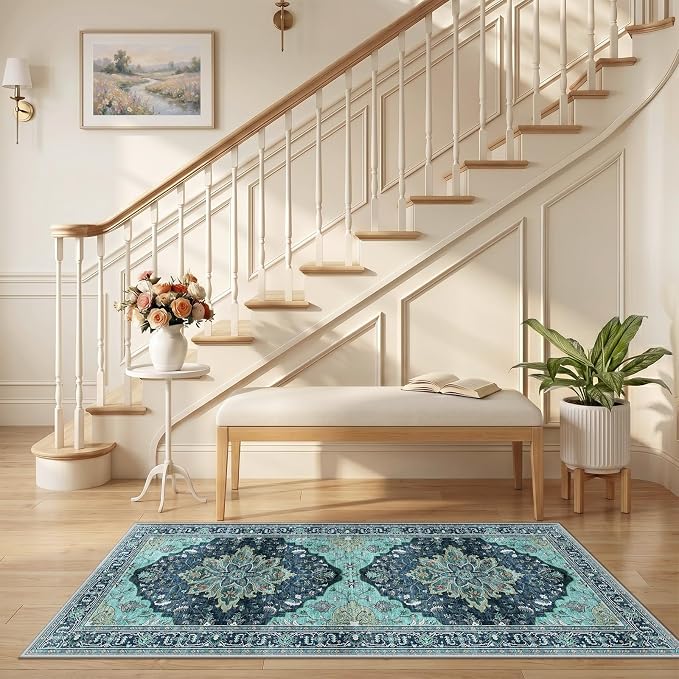 RELEANY Area Rugs Runner 2'6"x5' Washable Non-Slip, Floral Vintage Distress - Image 2