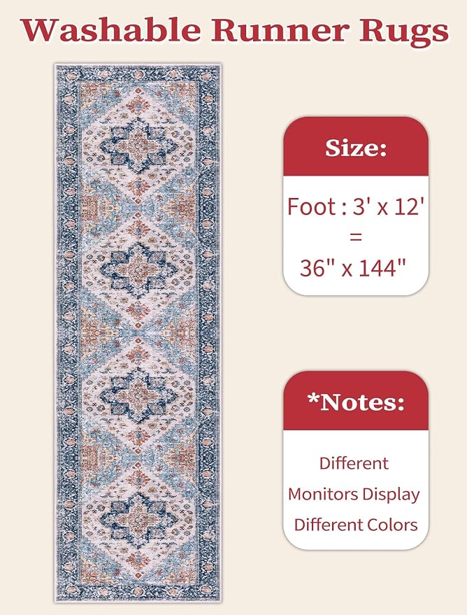 SERISSA Runner Rug for Hallways, 3x12 Washable Non Slip Kitchen Runner Rug - Image 6