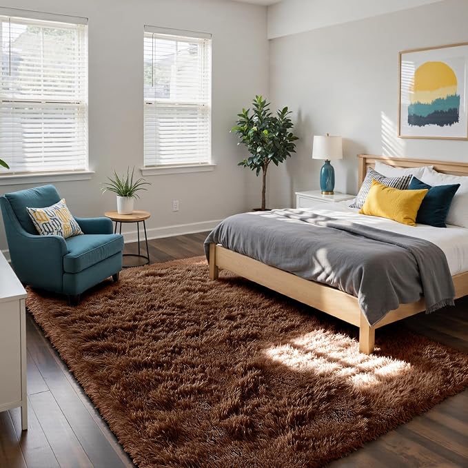 Fluffy Rug Shag Area Rug, Small Bedside Rug, Soft Fluffy Shag Entryway Throw - Image 2