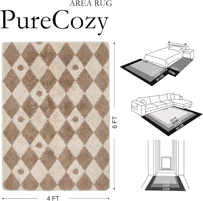 PureCozy Brown 4x6 Area Rug for Living Room Washable Non Slip Neutral Soft - Image 2