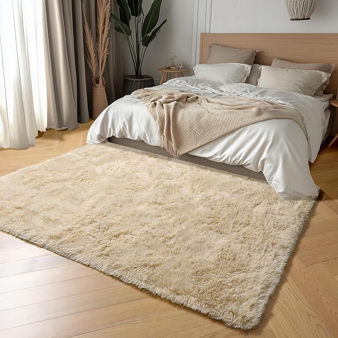 Amdrebio Beige Area Rugs for Living Room Bedroom, 6x9 Fluffy Plush Shag Furry - Image 3