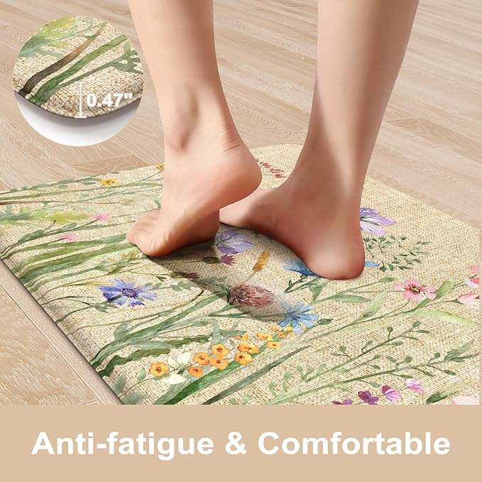 KIMODE Kitchen Anti Fatigue Mats, Farmhouse Flower Kitchen Rugs Sets of 2 - Image 3