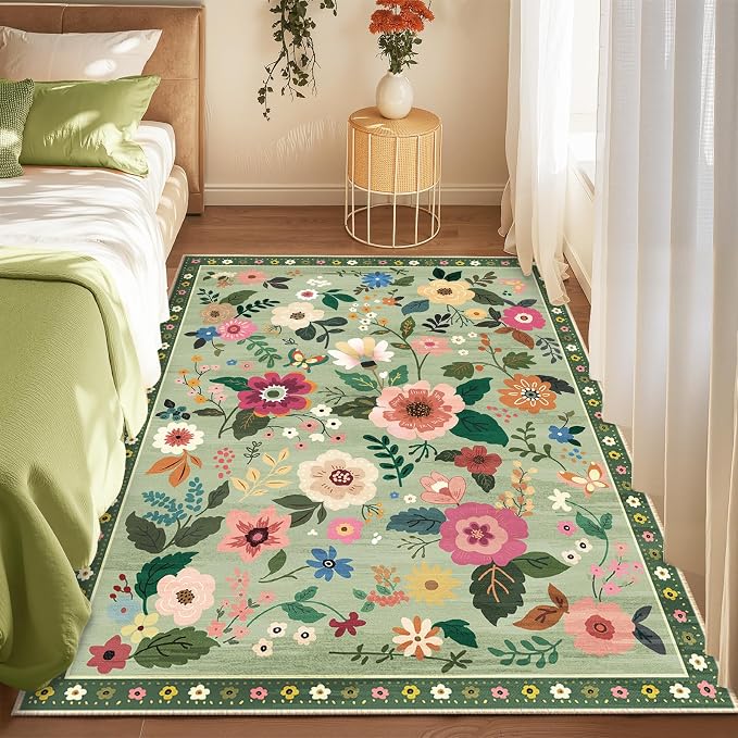 RELEANY Floral 4x6 Area Rugs Washable Print Boho Cute Carpet Non Slip Flower - Image 9