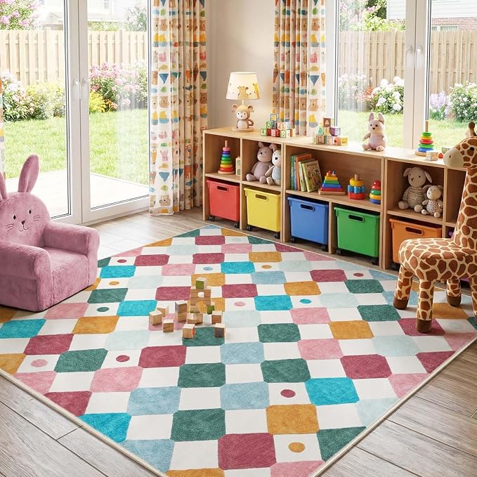 jinchan Macy Area Rug for Kids Room 6'x6' Square Rug Modern Colorful Nursery by JINCHAN