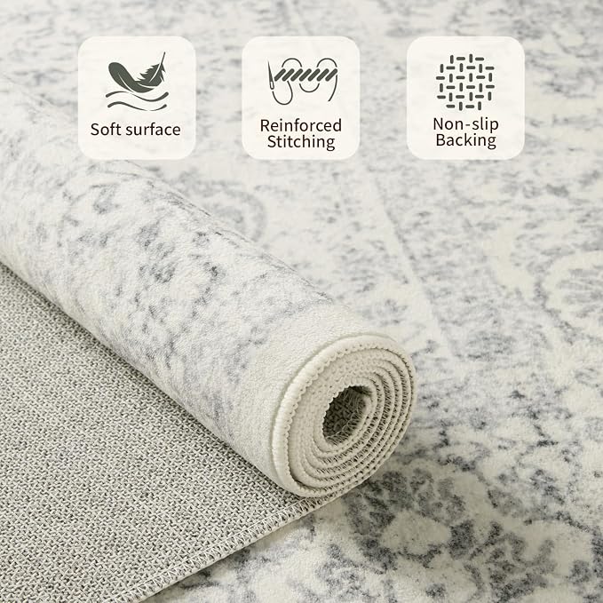 Rugxara 5X7 Washable Area Rug for Living Room, Neutral Vintage Large Boho Rugs - Image 4