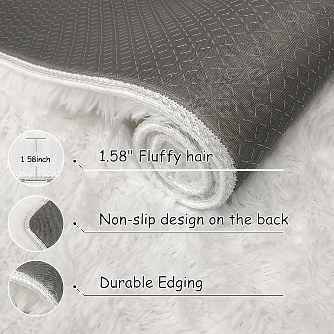 2x6 Ft Shag White Runner Rug for Bedroom Fuzzy Soft Fluffy Carpet Non-Slip - Image 5