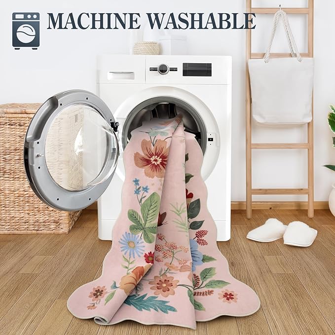 Lahome Floral Washable Rugs, 4X6 Pink Rugs - Image 4