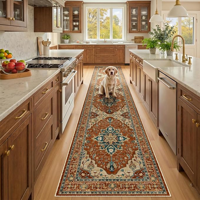 RELEANY Area Rugs Runner 2'x10' Washable Non-Slip, Floral Vintage Distress by RELEANY