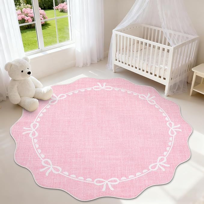 GarveeHome Scalloped Bow Rug for Living Room, 6ft Round Rugs Washable Solid - Image 2