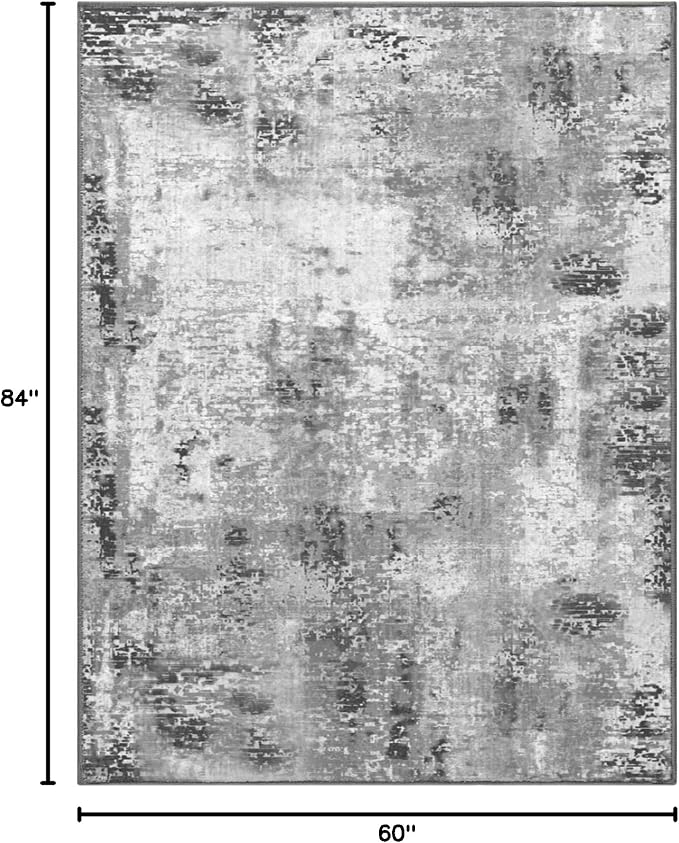 Living Room Rug 5x7 Gray Area Rug Machine Washable Boho Rug Non Slip Abstract - Image 2