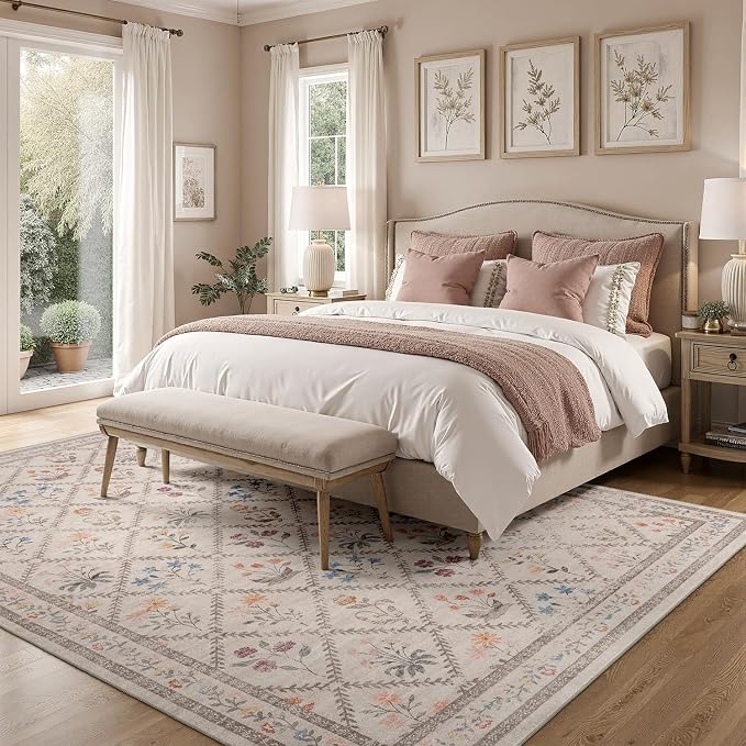 DCX Washable 6x9 Rose Biege Floral Rug - Image 4
