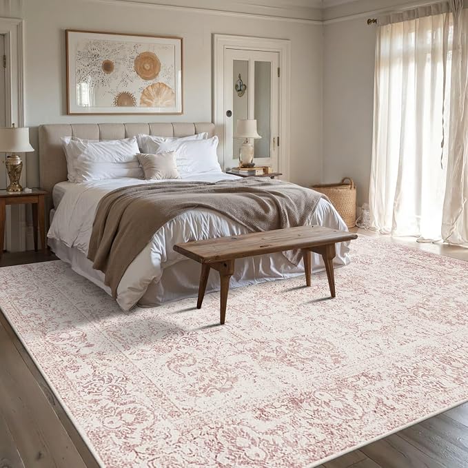 Rugxara 8x10 Pink Area Rug for Living Room & Bedroom, Large Washable Rugs for - Image 3