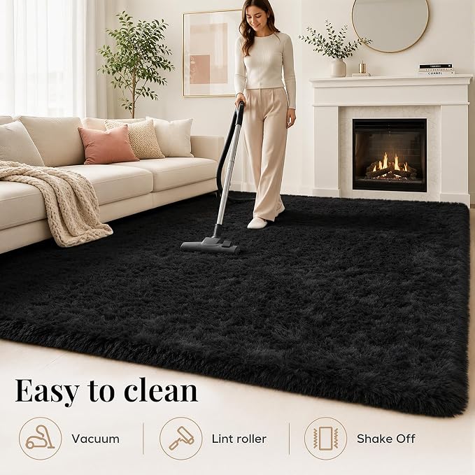 8x10 Area Rugs for Living Room Bedroom: Soft Fluffy Black Shag Upgrade Non-Slip - Image 8