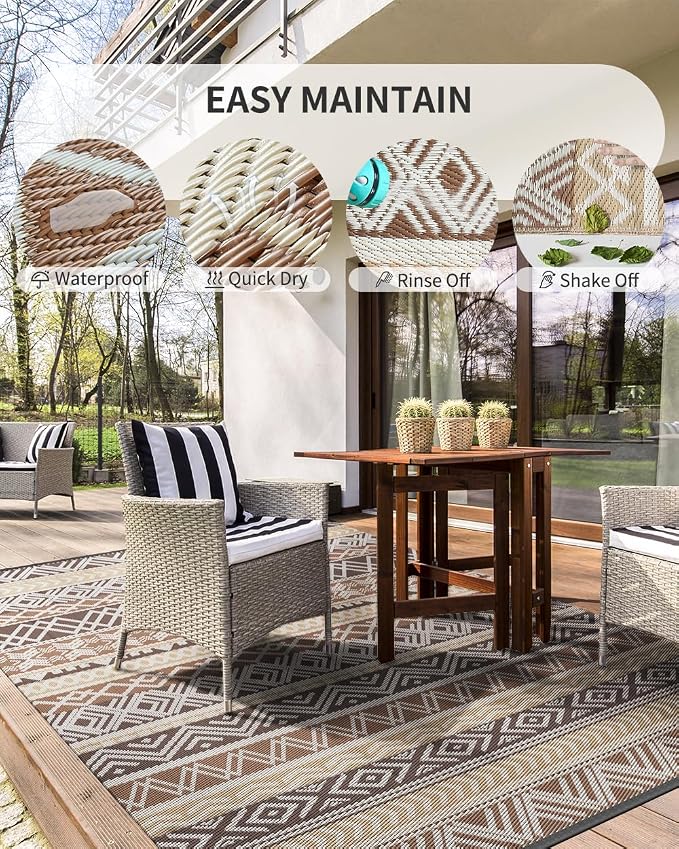 MontVoo Outdoor Rug Carpet Waterproof-Patio Rug Mat 8x10 Reversible RV Outdoor - Image 4