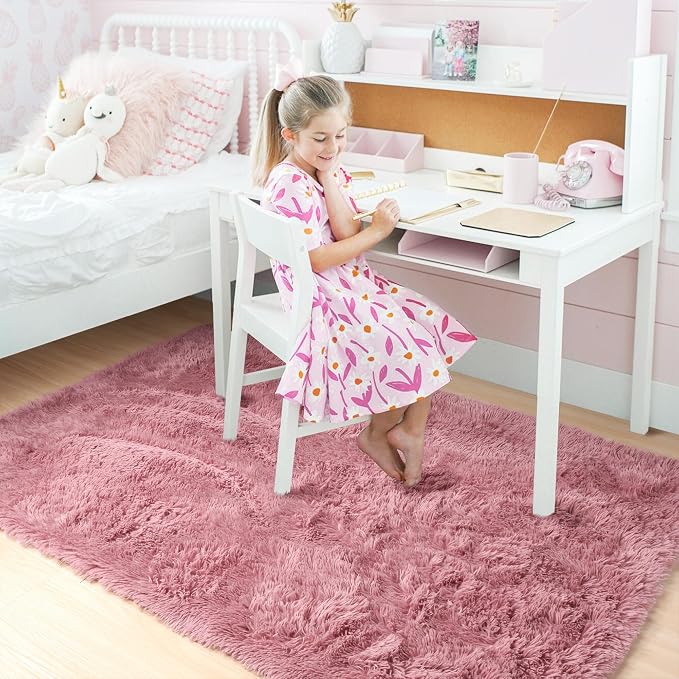 Amdrebio Blush Pink Area Rugs for Girls Bedroom, Furry Fluffy Cute Small Rug - Image 6