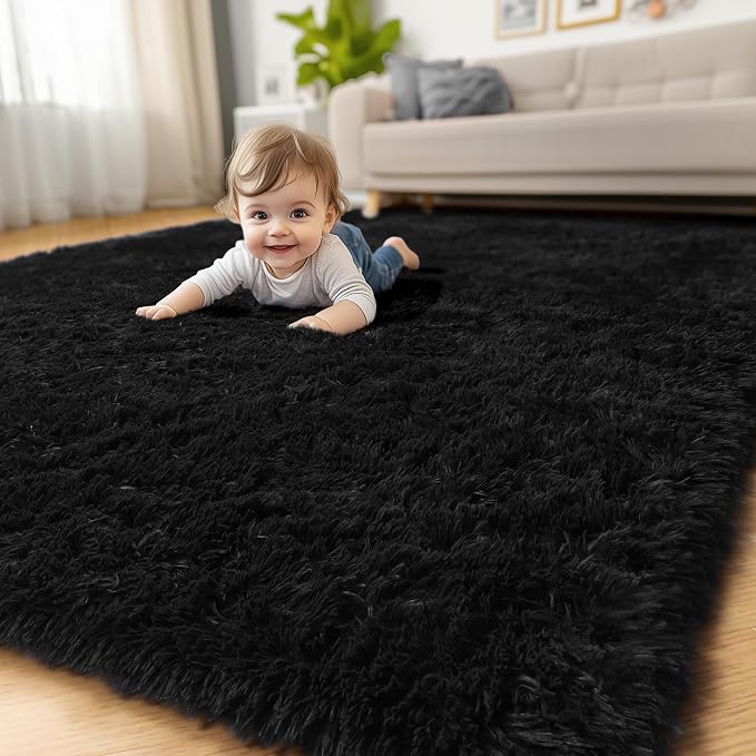 Amdrebio Black Rugs for Bedroom Living Room Decor Aesthetic, Fluffy Shag Furry - Image 7