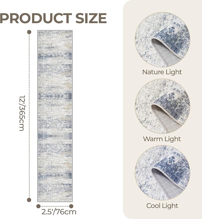 Washable Runner Rug 2.5x12, Non-Slip Long Bathroom Rugs Runner - Image 2