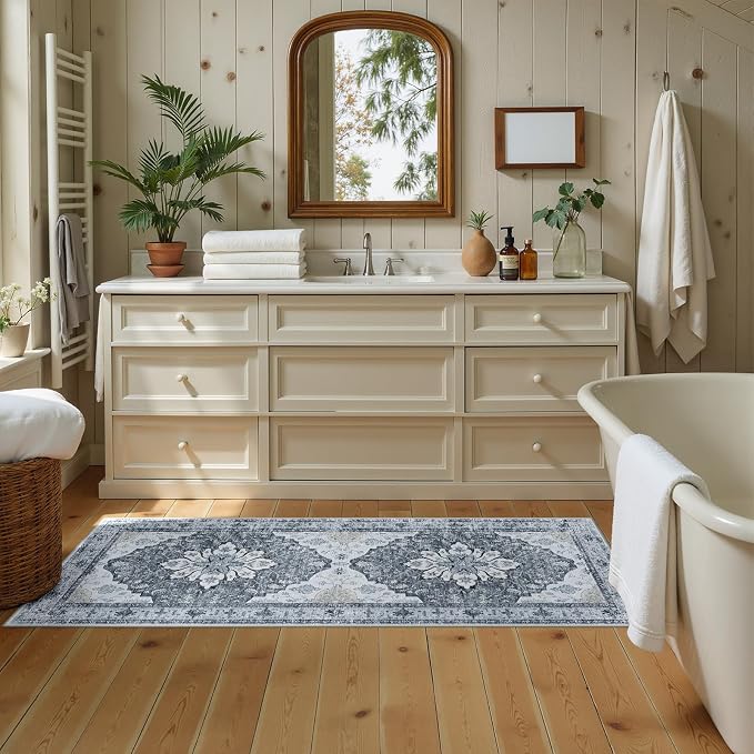 RELEANY Area Rugs Runner 2'x6' Washable Non-Slip, Floral Vintage Distress - Image 3