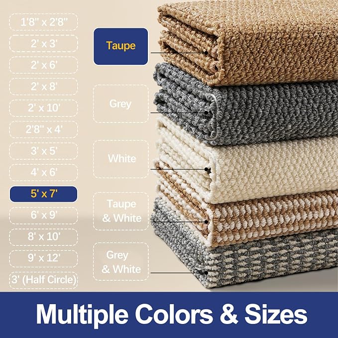 Faux Jute Area Rug 5'x7', Washable & Non-Slip, Taupe | 0.27" Low Pile Easy Jute - Image 5