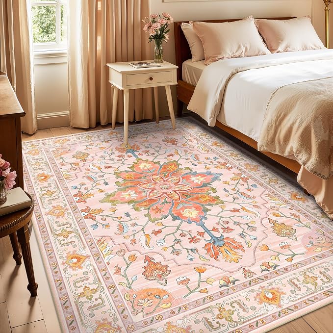 RELEANY Area Rugs 6'x9' Washable Non-Slip, Floral Vintage Distress Medallion - Image 3