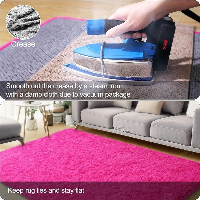 qulint 9x12 Area Rug for Living Room, Soft Fluffy Hot Pink Rugs for Bedroom - Image 5