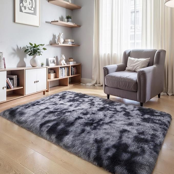 KICHOWUA Thick Area Rug Dark Grey Fluffy Shag 6x9 - Image 6
