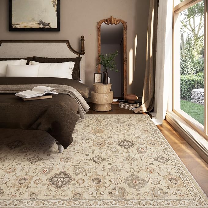 Machine Washable Rug for Living Room: 8x10 Area Rugs Boho Vintage Rug Stain - Image 3