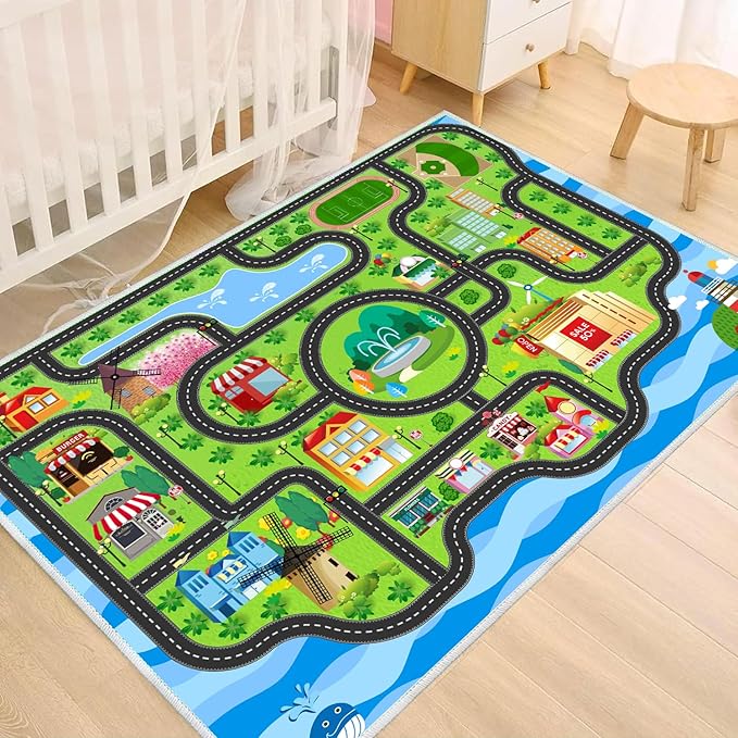Kids Car Rug, soft low-pile surface, non-slip backing, compact size by Nanshibaalwaysstandsbyyou