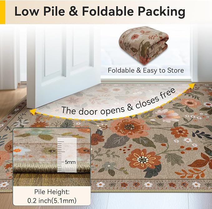 RELEANY Floral 4x6 Area Rugs Washable Print Boho Cute Carpet Non Slip Flower - Image 4