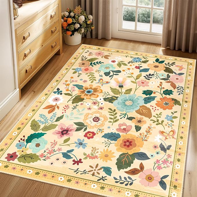 RELEANY Floral 3x5 Area Rugs Washable Print Boho Cute Carpet Non Slip Flower - Image 9