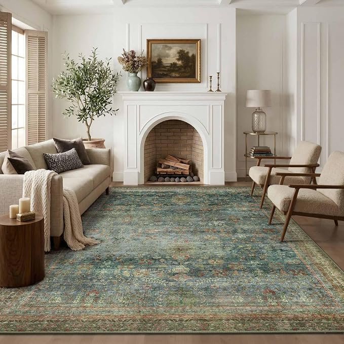 Latte&Fog 6x9 Area Rugs for Living Room, Large Vintage Green Washable Rug - Image 2