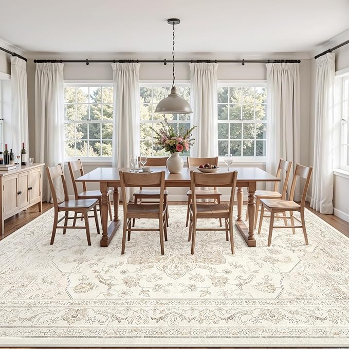 10x14 Area Rug for Living Room: Vintage Boho Neutral Washable Rug Indoor Soft - Image 3