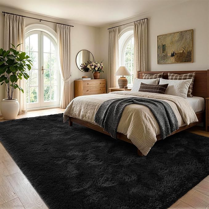 4x6 Black Area Rug for Bedroom Living Room Dining Room, Fluffy Shag Soft Plush - Image 3