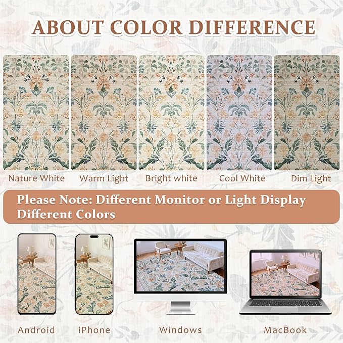 8x10 Area Rugs Washable Rug: Large Boho Living Room Rug Soft Non-Slip Low Pile - Image 9