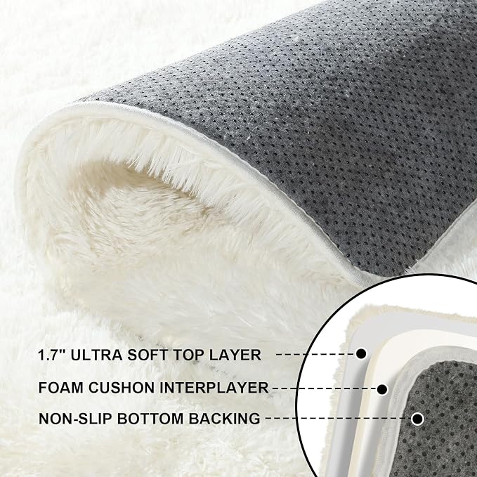 Cream White Rugs for Bedroom, 2x3 Fluffy Area Rugs for Living Room, Small Fuzzy - Image 5