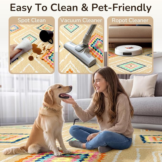 Area Rug 5x7 Rug Machine Washable Non-Slip Low Pile Print Pattern Western Rug - Image 3