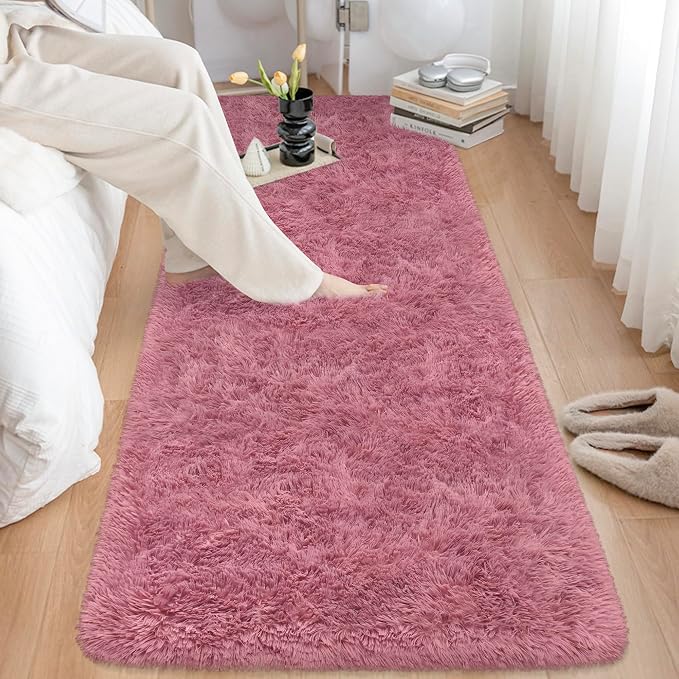 Soft Runner Rug for Bedroom Living Room, 2x6 ft Fluffy Blush Pink Rug for by TENNOLA