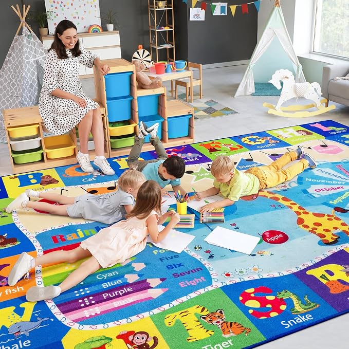 Kids Rugs for Playroom Bedroom Classroom Nursery, Non-Slip and Washable Rugs by BBENRON