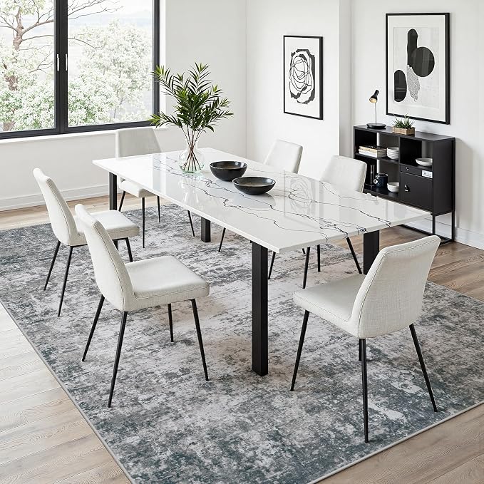 Area Rug 10x14 Living Room Rug Washable: No-Slip Abstract Soft Thin Large Gray - Image 5