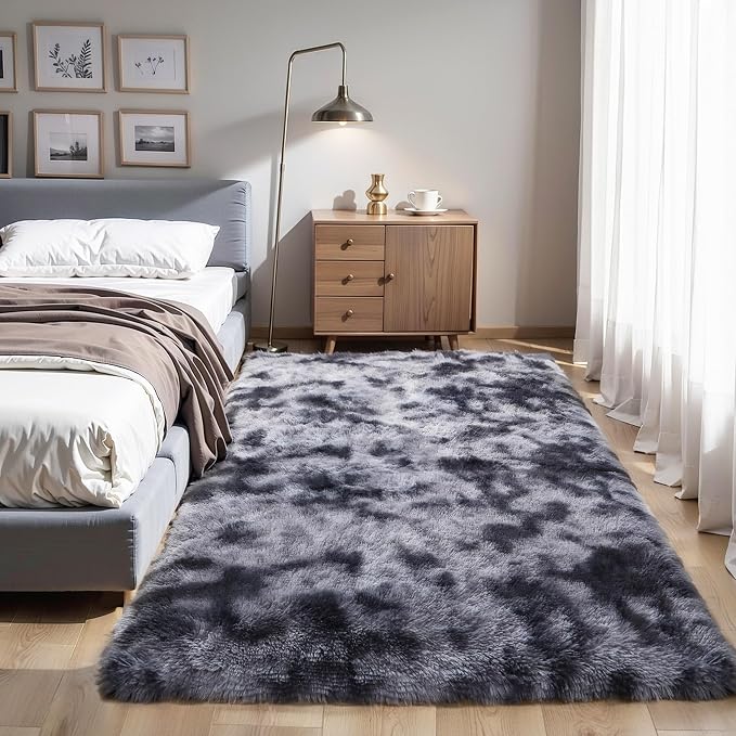 KICHOWUA Thick Area Rug Dark Grey Fluffy 4x6 by KICHOWUA