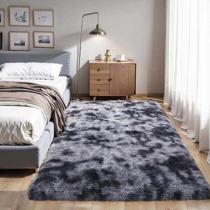 KICHOWUA Thick Area Rug Dark Grey Fluffy Shag 6x9 - Image 7