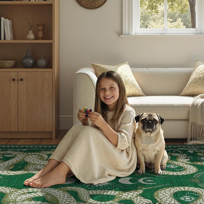 DCX Washable 8x10 Snake Rug, Soft Low Pile Carpet, Kid & Pet Friendly - Image 4