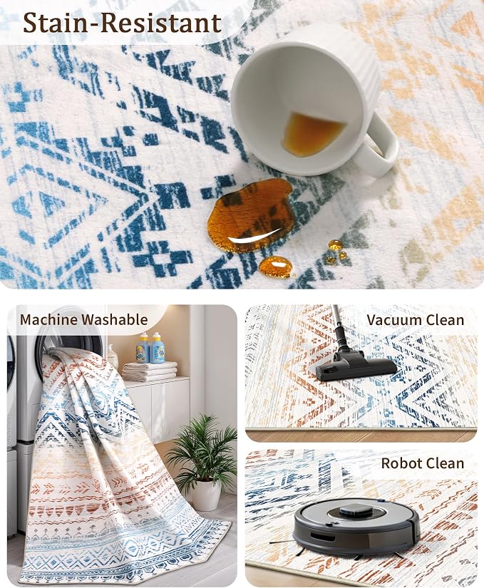 Miukiki 5x7 Area Rug for Living Room Moroccan Washable Rugs Non Slip Indoor - Image 4