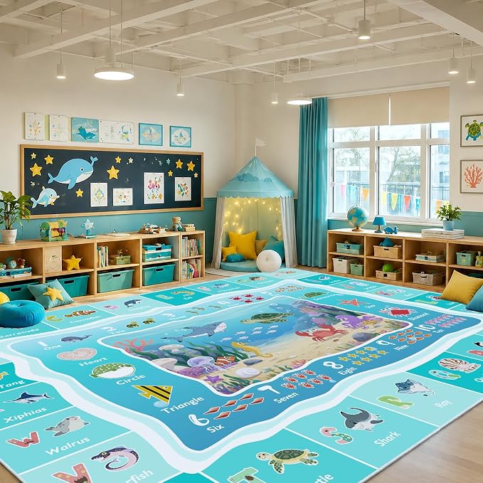 ABC Kids Ocean Rug for Playroom, 8x10 ft Alphabet Classroom Rug, Educational - Image 7