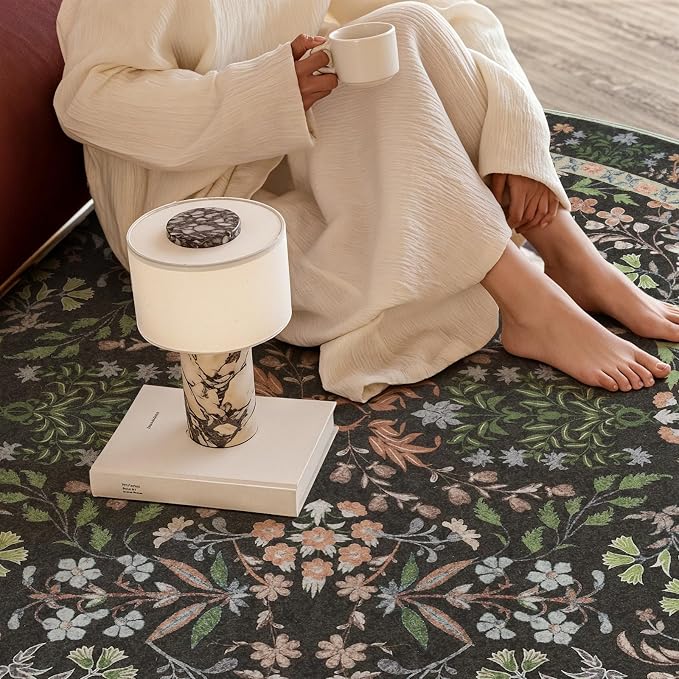 jinchan Zenith Round Rug 5ft Area Rug Soft 5'Round Floral Aesthetic Rug - Image 5