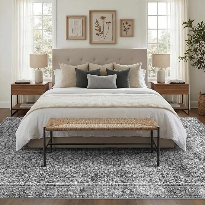 Latte&Fog 6x9 Area Rugs for Living Room, Large Vintage Grey Washable Rug - Image 4