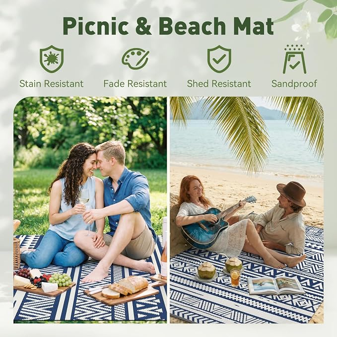 MontVoo Outdoor Rug 8x10 Waterproof Outdoor Patio Rug Mat Reverisble Plastic - Image 5